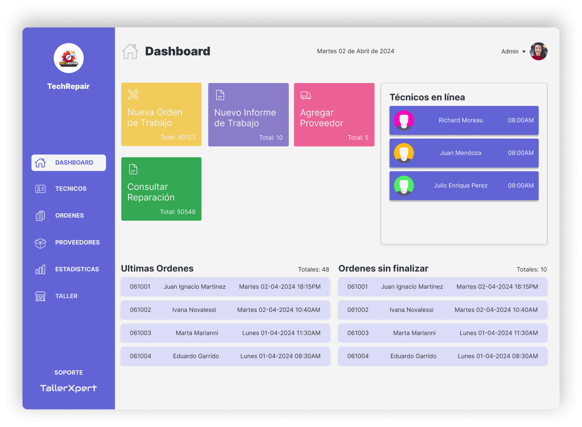 Dashboard TallerXpert